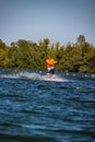 Wakeboarder is training in a cable park Royalty Free Stock Photo