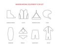 Wakeboarding equipment icons set