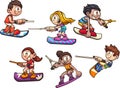 Cartoon wake boarding boys and girls Royalty Free Stock Photo