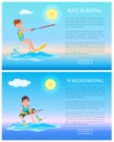 Wakeboarding and Kitesurfing Sports, Color Posters