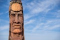 Close up of a Trail of the Whispering Giants by Peter Wolf, a totem pole found in various