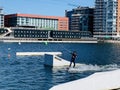 WakeUp Docklands is LondonÃ¢â¬â¢s first and only Cable Wake Park and Stand Up Paddleboard venue Royalty Free Stock Photo