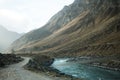 Border river Panj River in Wakhan valley with Tajikistan and Afghanistan.Road trip on Pamir highway,Taji