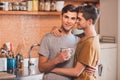 Waking up with a coffee and kiss Royalty Free Stock Photo