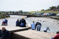 People Crabbing Crab Fishing Walberswick Norfolk Coast