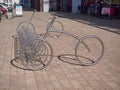 Walbrzych, Poland - April 13, 2022: A modern bicycle rack in the city center. Bicycle rack in the shape of a bicycle. Royalty Free Stock Photo