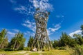 Beautiful high metal and spiral mountain viewing tower on top of Borowa mountain at sunny