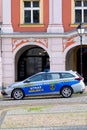 Walbrzych, Polska - 11.02.2023: Municipal Police car on a main square in wa?brzych