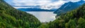 Walchensee Lake Bavaria. Aerial View Fall Autumn. Mountains Alps Karwendel. Beautiful Travel Destination