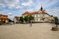 Walcz, zachodniopomorskie / Poland - May, 24, 2019: The market of a small town in West Pomerania. Old tenements at the streets of