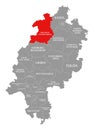 Waldeck-Frankenberg county red highlighted in map of Hessen Germany