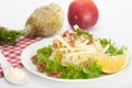 Waldorf salad with red apple, celery and walnuts Royalty Free Stock Photo