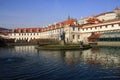 Waldstein palace garden and building of the Senate of Czech Republic in Prague. A pond with The Hercules. Royalty Free Stock Photo