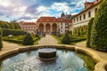 Waldstein palace garden Valdstejnska Zahrada and building of the Senate of Czech Republic in Prague. Wallenstein Palace Gardens Royalty Free Stock Photo