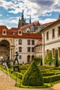 Waldstein palace garden Valdstejnska Zahrada and building of the Senate of Czech Republic in Prague. Wallenstein Palace Gardens Royalty Free Stock Photo