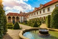 Waldstein palace garden Valdstejnska Zahrada and building of the Senate of Czech Republic in Prague. Wallenstein Palace Gardens Royalty Free Stock Photo