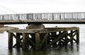 Wales, Caernarfon. Detail of the swing bridge by the historic castle.