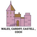 Wales, Cardiff, Castell , Coch travel landmark vector illustration