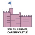 Wales, Cardiff, Cardiff Castle travel landmark vector illustration