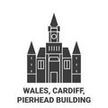 Wales, Cardiff, Pierhead Building travel landmark vector illustration