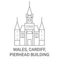 Wales, Cardiff, Pierhead Building travel landmark vector illustration