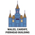 Wales, Cardiff, Pierhead Building travel landmark vector illustration