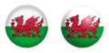 Wales Cymru flag under 3d dome button and on glossy sphere / ball