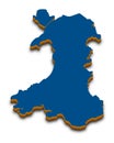 Wales 3D map. Detailed 3d map with dropped shadow. Blue isometric silhouette. Vector illustration. Template for design.