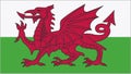 Wales embroidery flag. Emblem stitched fabric. Embroidered coat of arms. Country symbol textile background