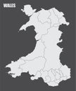 Wales regions map Royalty Free Stock Photo