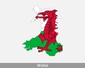 Wales Flag Map. Map of Wales United Kingdom, UK with the Welsh national flag isolated on a white background. Vector Illustration Royalty Free Stock Photo