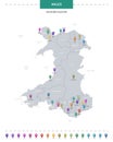 Wales map with location pointer marks. Royalty Free Stock Photo