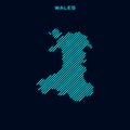 Wales Striped Map Vector Design Template With Blue Background. Royalty Free Stock Photo