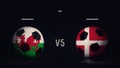 Wales vs Switzerland Euro 2020 football matchday announcement. Two soccer balls with country flags, showing match infographic,