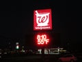 Walgreens sign in Edison on Rt 1 at late evening, NJ USA. Royalty Free Stock Photo