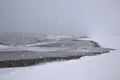 Walk along the beach during a snowstorm in Iceland Royalty Free Stock Photo