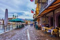 Walk along pedestrian Rathausquai embankment of Altstadt, on March 30 in Lucerne, Switzerland