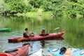 Walk along the river in a kayak