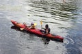 Walk along the river in a kayak