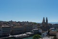 Zurich, Switzerland - August 18, 2019 - walk around the city and view of buildings and river in the city center