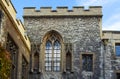 Walk on an Autumn Day and a fragment of the architectural design of the facade of the Abbey