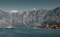 Walk on a beautiful yacht in the Bay of Kotor on the Adriatic Sea. Montenegro. Royalty Free Stock Photo