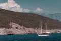 Walk on a beautiful yacht in the Bay of Kotor on the Adriatic Sea. Montenegro. Royalty Free Stock Photo