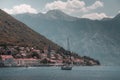 Walk on a beautiful yacht in the Bay of Kotor on the Adriatic Sea. Montenegro. Royalty Free Stock Photo