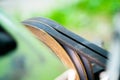 Walk-behind tractor pulley with two belts close-up. Tractor for agriculture, agricultural machinery Royalty Free Stock Photo