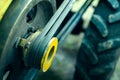 Walk-behind tractor pulley with two belts close-up. Tractor for agriculture, agricultural machinery Royalty Free Stock Photo