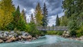 Walk Bridge over the Turquoise Waters of Fitzsimmons Creek at the Village of Whistler Royalty Free Stock Photo