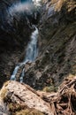 Walk through the canyon to lower Martuljek waterfall. Martuljek river in Slovenia, Triglav national park near Krajnska gora. Mart