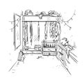 Walk-in closet, garderobe drawing. Royalty Free Stock Photo