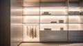 Walk in closet interior design, white walk in wardrobe in modern luxury and minimal style. generative ai